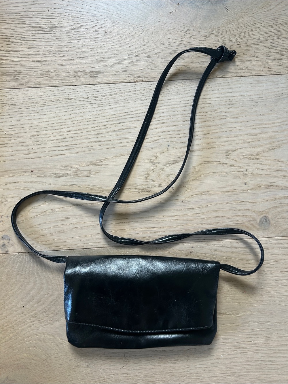 Minimal Black Leather Crossbody Bag